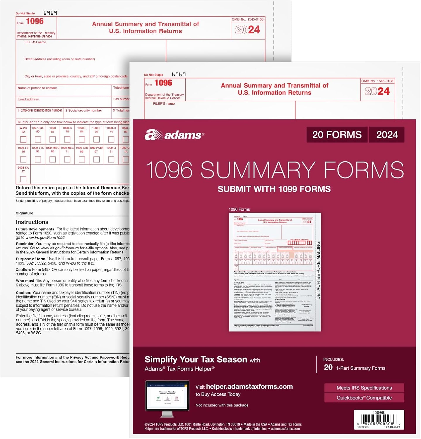 Amazon Adams 1096 Summary Tax Forms 2024 NonEmployee 