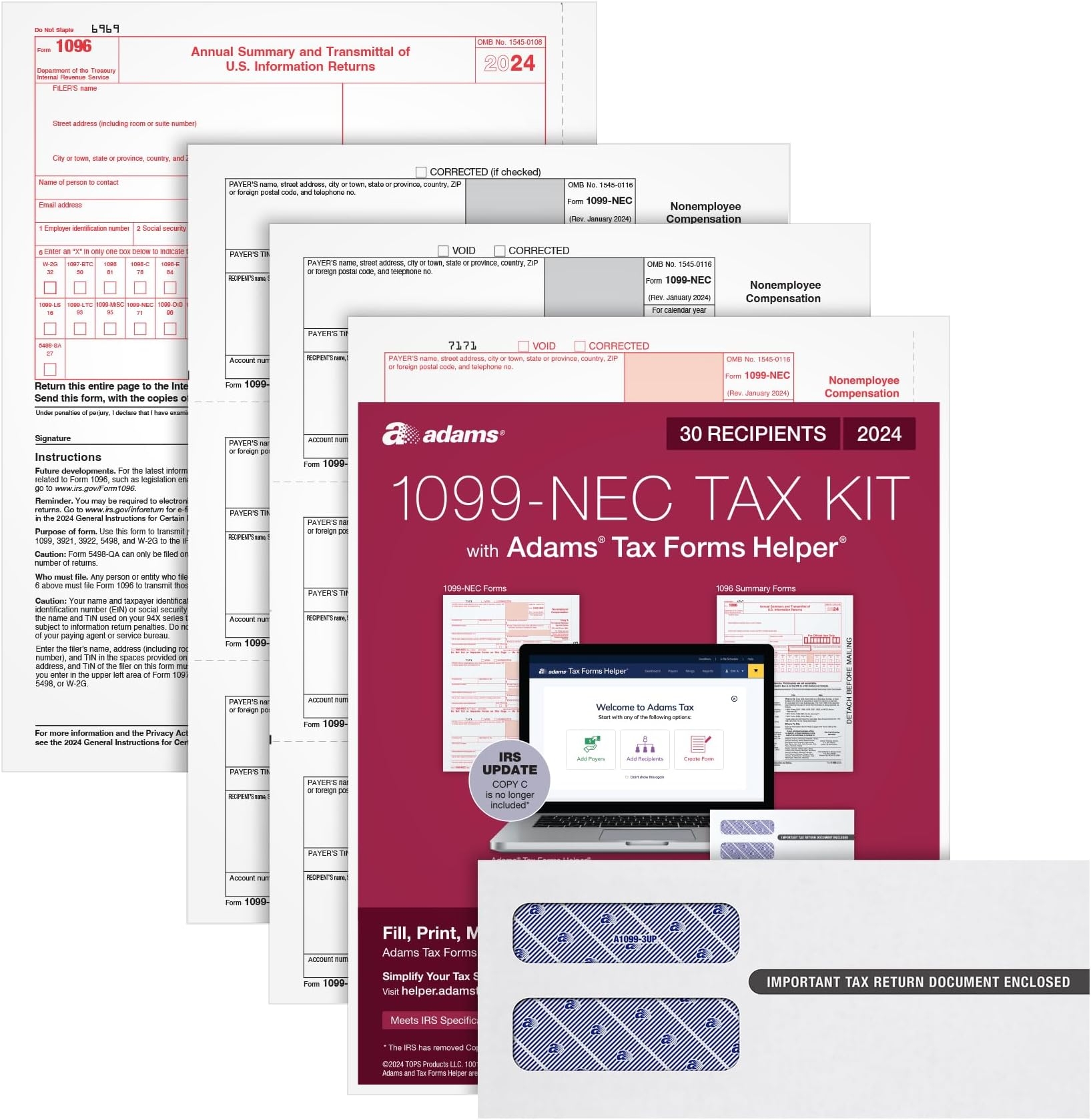 Amazon Adams 2024 1099 NEC Kit For 30 Recipients 3 Part Laser 