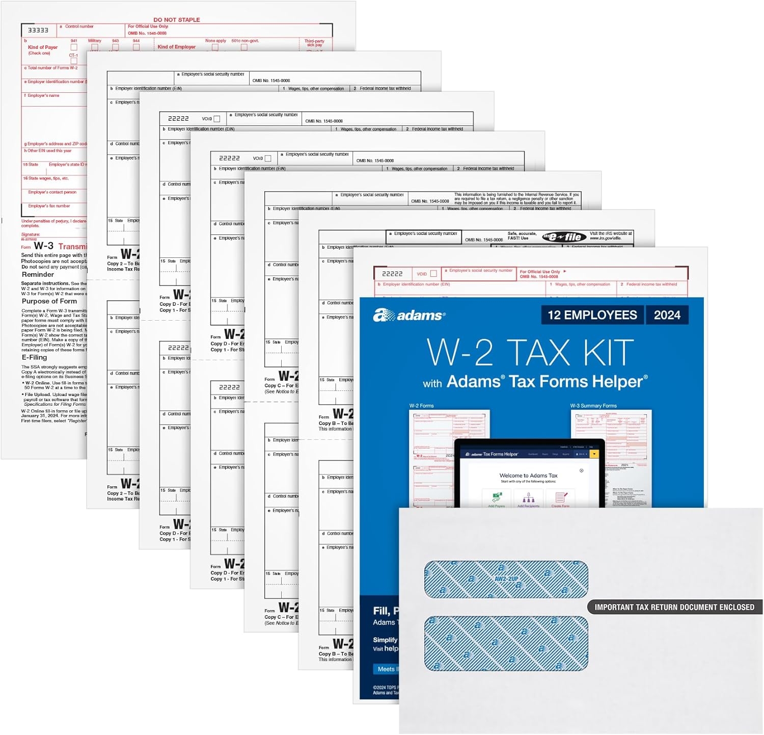Amazon Adams 2024 W2 Tax Forms Kit For 12 Employees 6 Part Laser