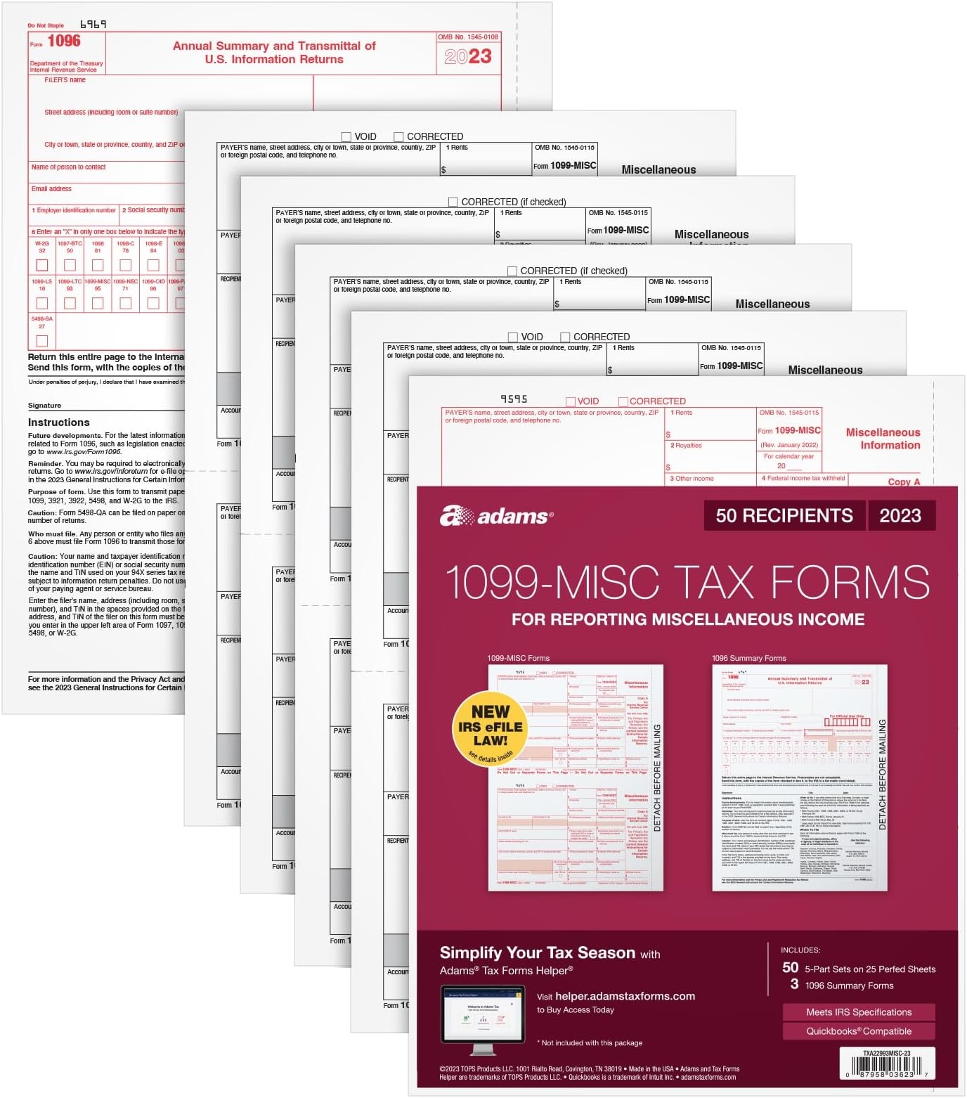 Amazon Adams Tax Forms 2023 1099 MISC Tax Kit 5 Part Laser 