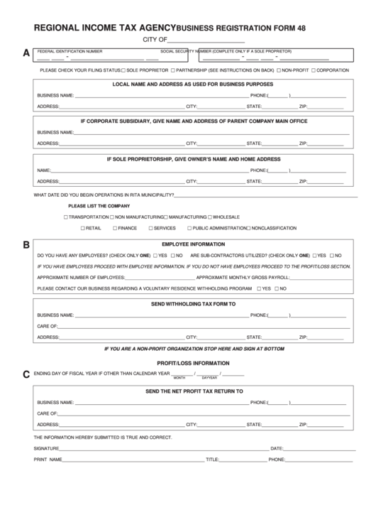 Application Form For Rita Regional Income Tax Agency Printable Pdf Download