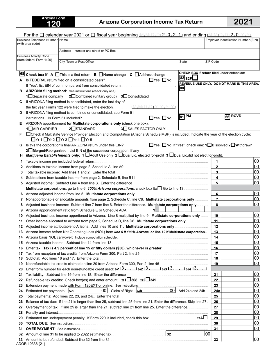 Arizona Form 120 ADOR10336 Download Fillable PDF Or Fill Online