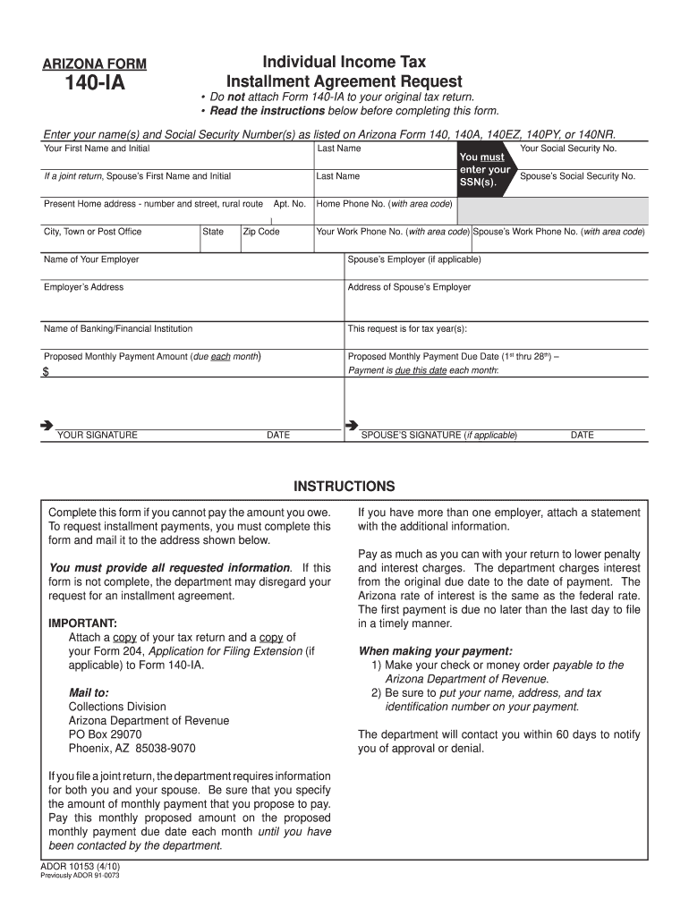 Arizona Form 140 IA Arizona Department Of Revenue Fill And Sign