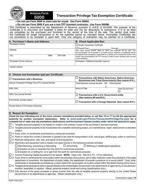Arizona Form 5000 ADOR10308 Download Fillable PDF Or Fill Online