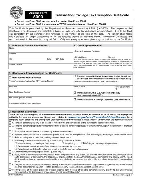 Arizona Form 5000 ADOR10308 Fill Out Sign Online And Download 