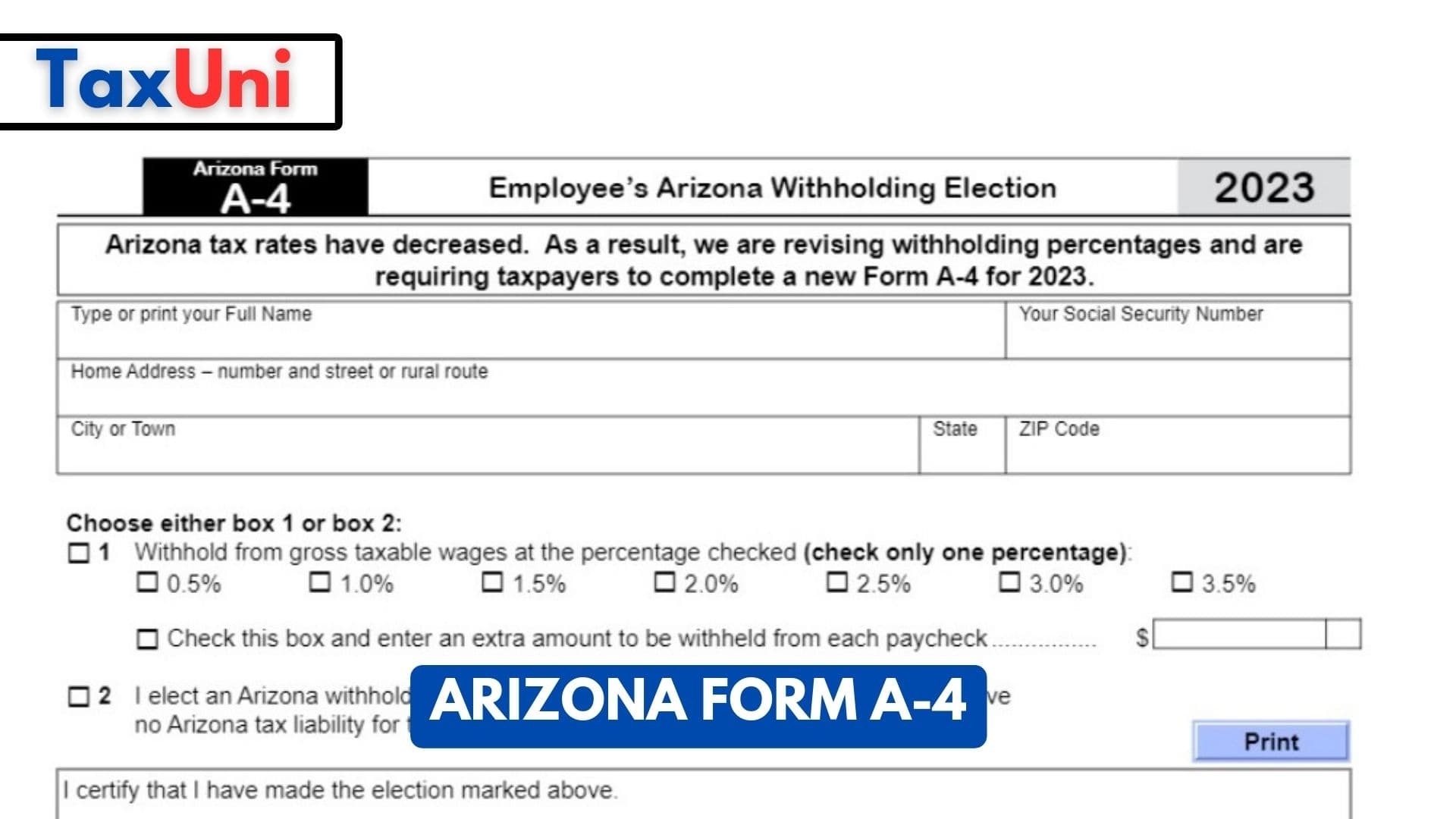 Arizona Form A 4 2024 2025