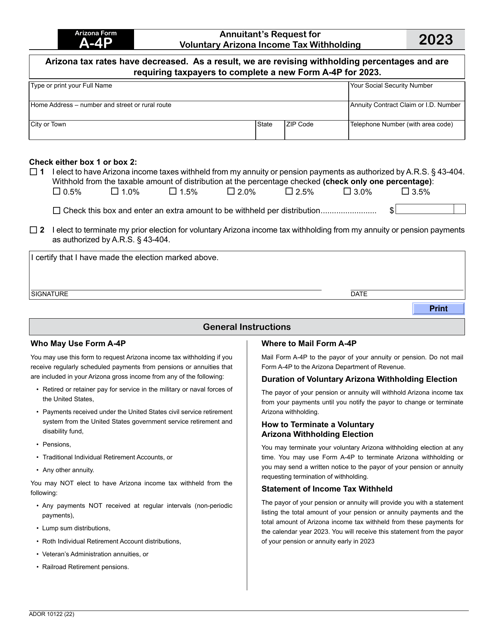 Arizona Form A 4P ADOR10122 Download Fillable PDF Or Fill Online 
