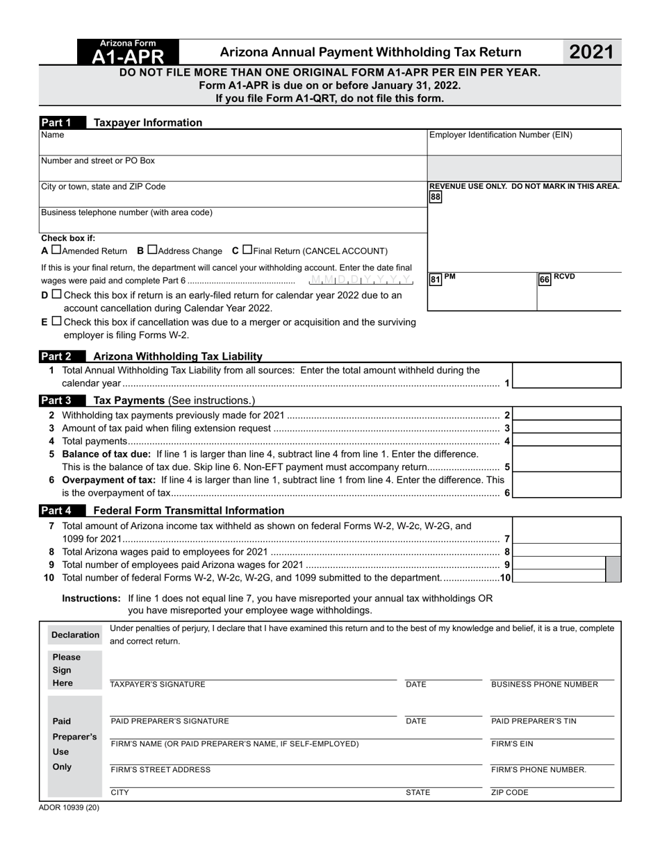 Arizona Form A1 APR ADOR10939 2021 Fill Out Sign Online And 
