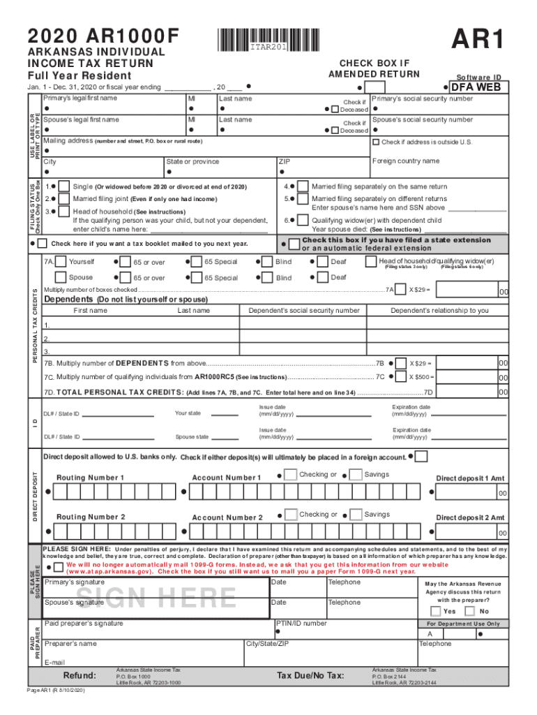 Arkansas State Income Tax 2020 2025 Form Fill Out And Sign Printable 