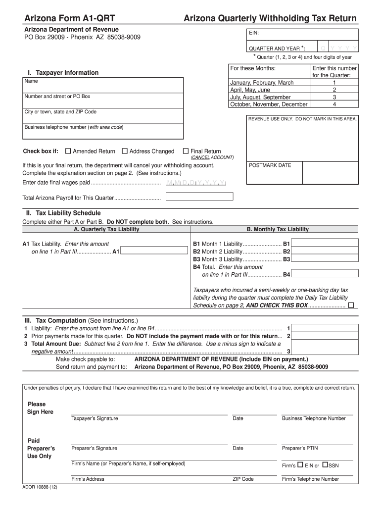 AZ ADOR A1 QRT 2012 Fill Out Tax Template Online US Legal Forms