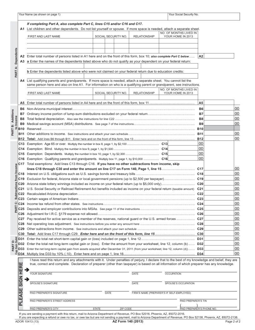 Az Form 140 Fill Out Printable PDF Forms Online