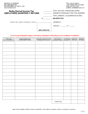 Berks Earned Income Tax Fill Online Printable Fillable Blank 