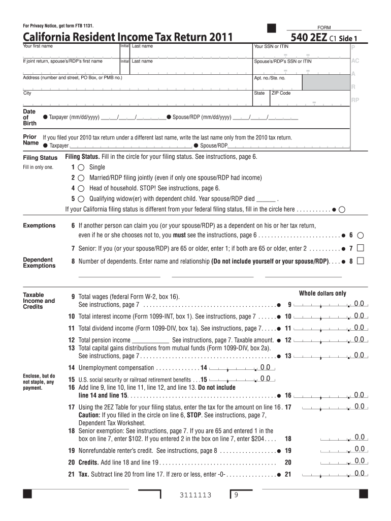 California 540 2ez Tax Table Brokeasshome