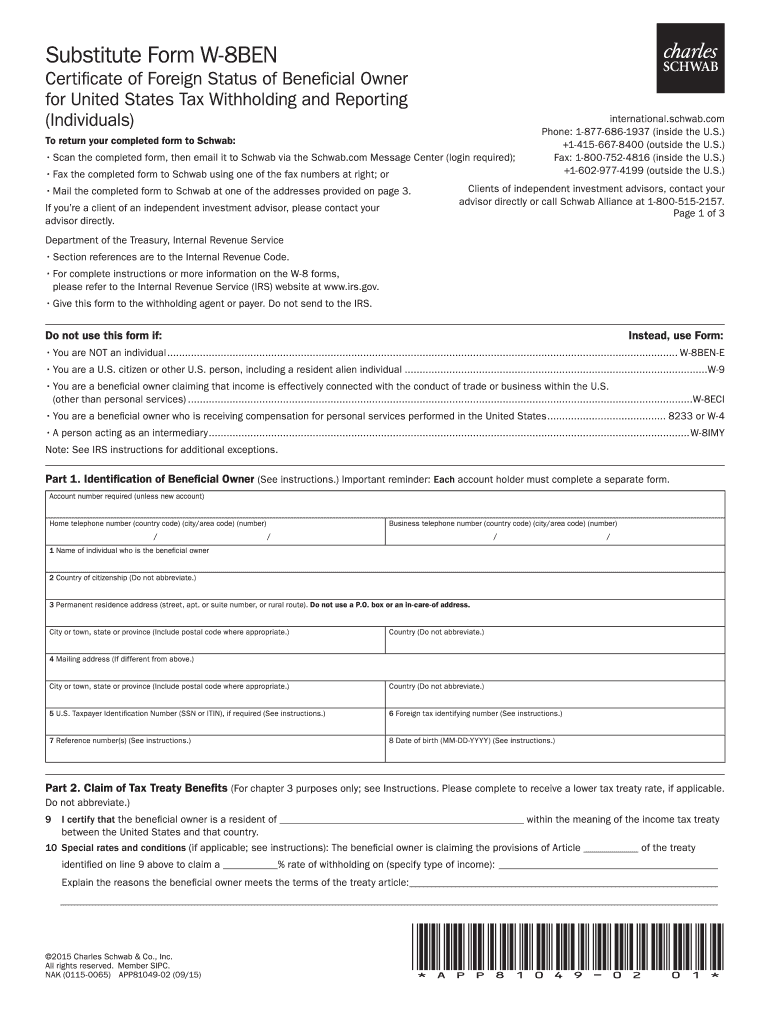 Charles Schwab W 8ben 2020 2022 Fill And Sign Printable Template 