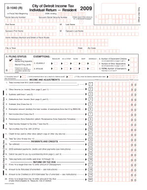 City Of Detroit Income Tax D 1040 R Ly Individual Ci Detroit Mi Form 