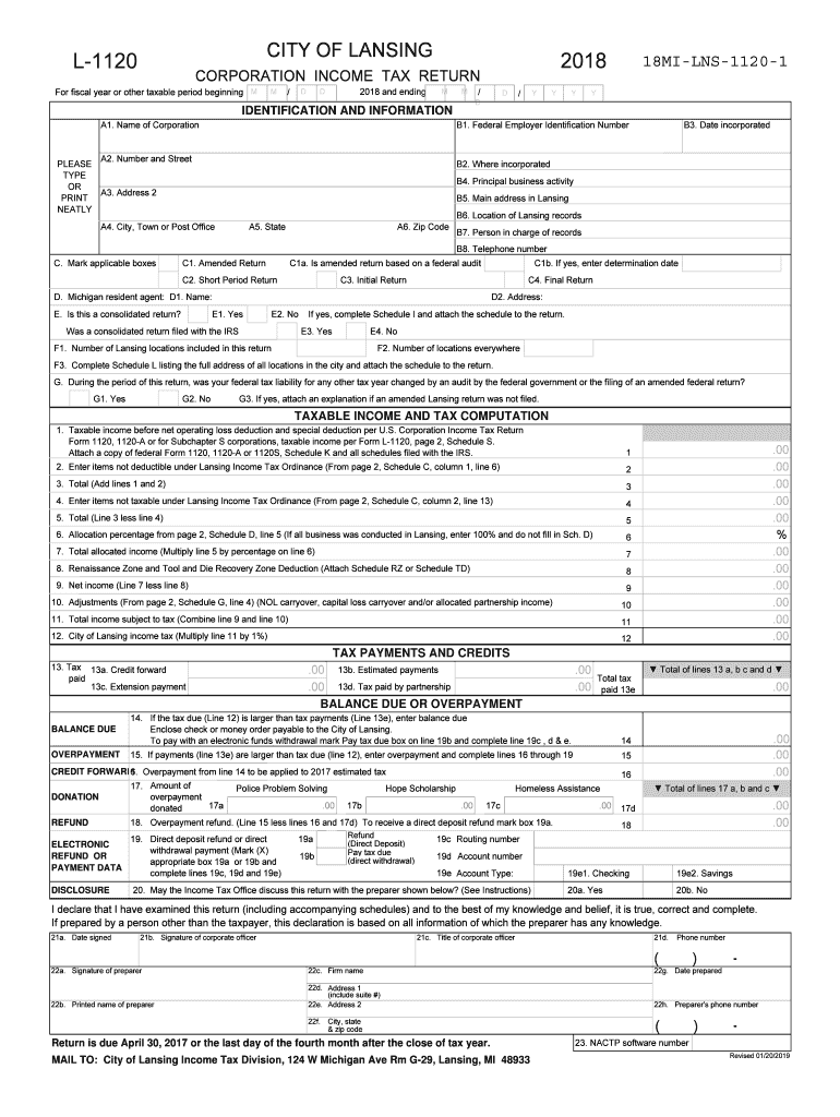 City Of Lansing Fillable Individual Income Tax Forms Printable Forms 