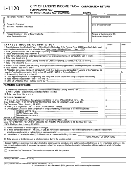 City Of Lansing Fillable Individual Income Tax Forms Printable Forms 