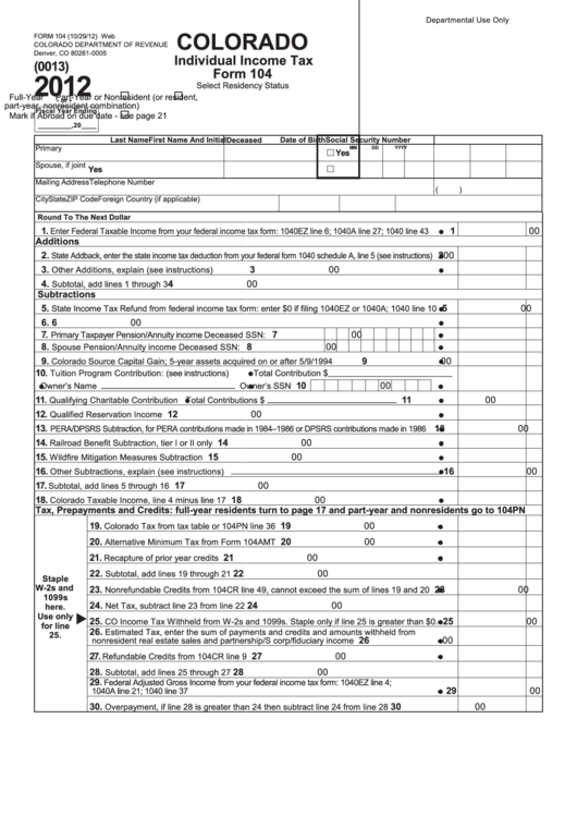 Colorado State Tax Forms Printable Printable Forms Free Online