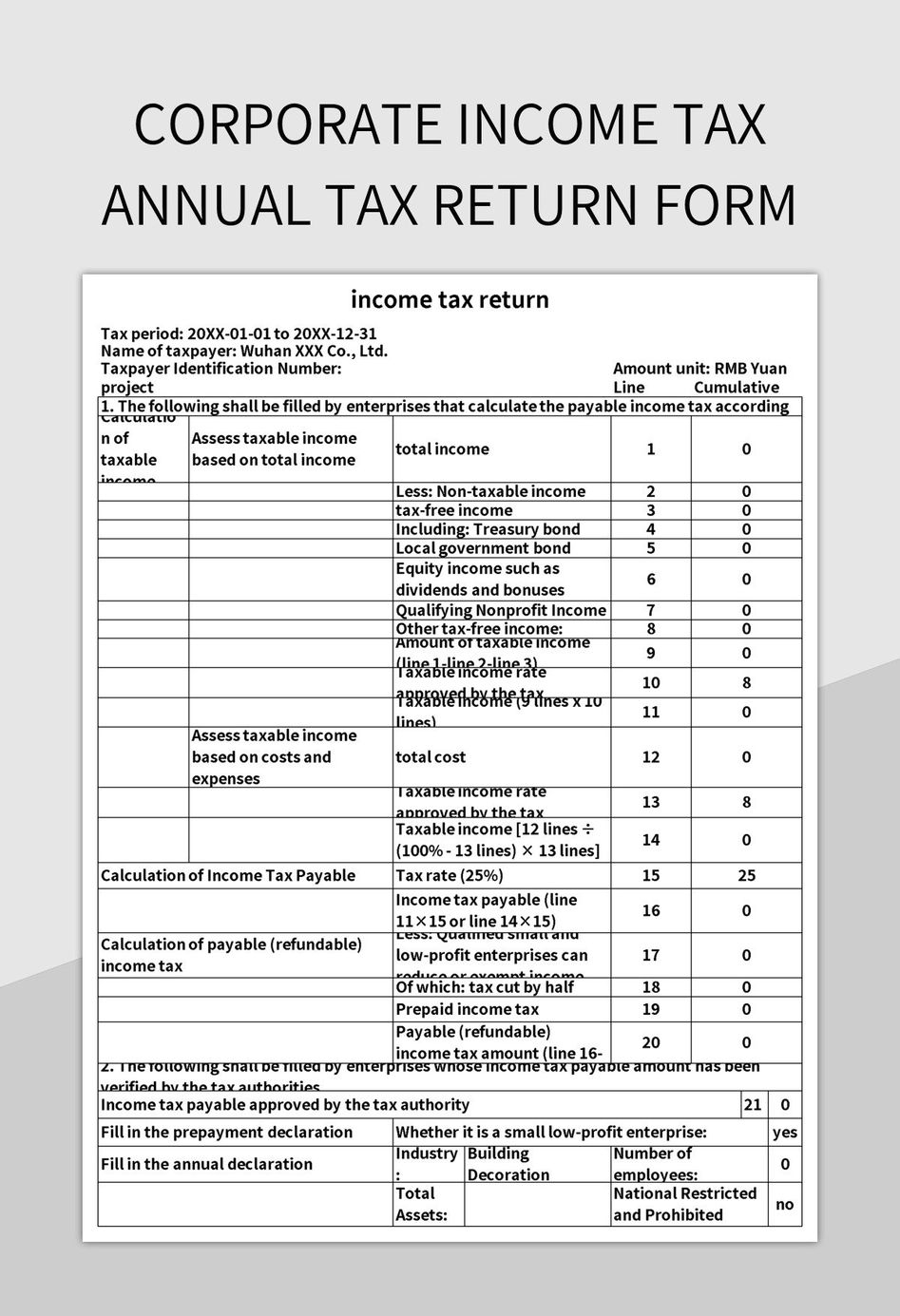 Corporate Income Tax Annual Tax Return Form Excel Template And Google
