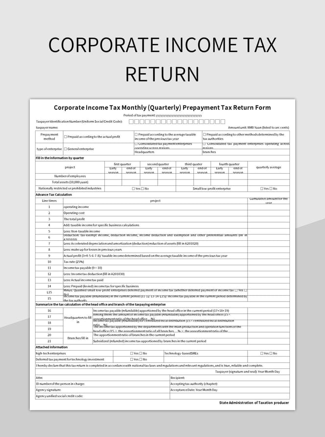 Corporate Income Tax Return Excel Template And Google Sheets File For 
