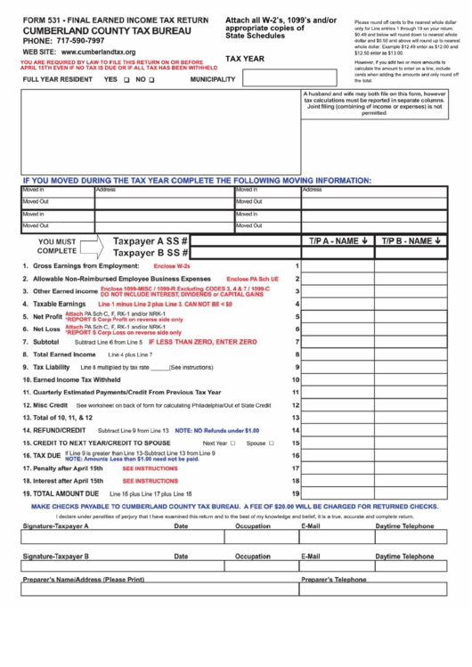 Cumberland County Pa Local Income Tax Forms CountyForms