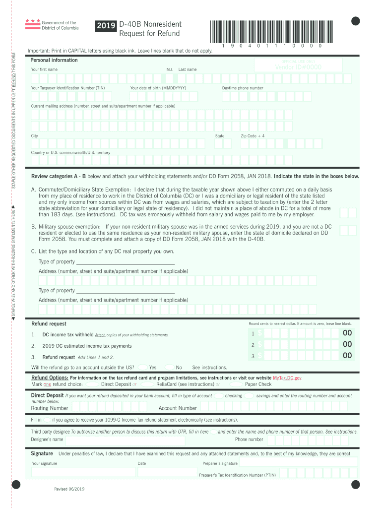 DC D 40B 2019 2022 Fill Out Tax Template Online US Legal Forms