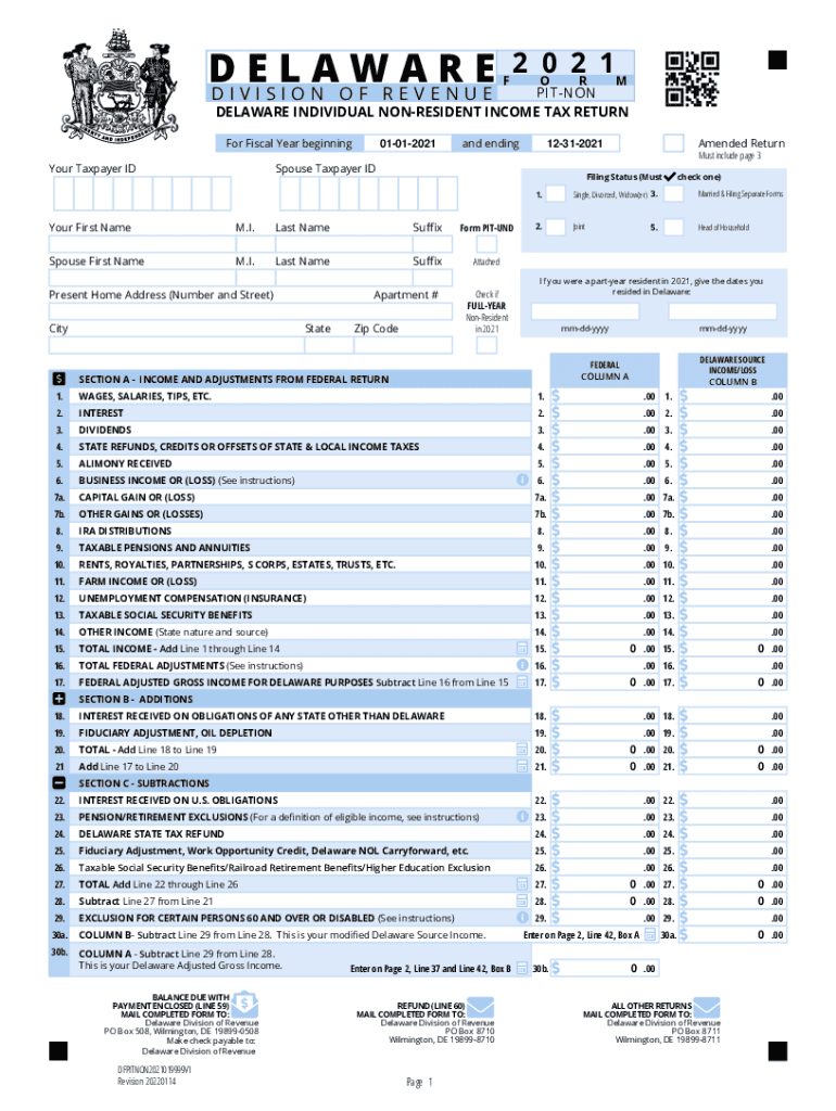 Delaware Individual Resident Income Tax Return TaxFormFinder Fill Out 