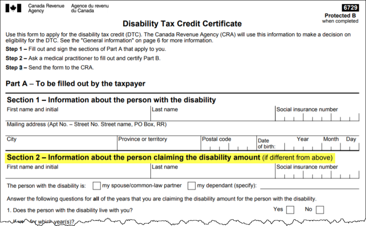 Does The CRA Have A Disability Tax Credit Certificate form T2201 On 