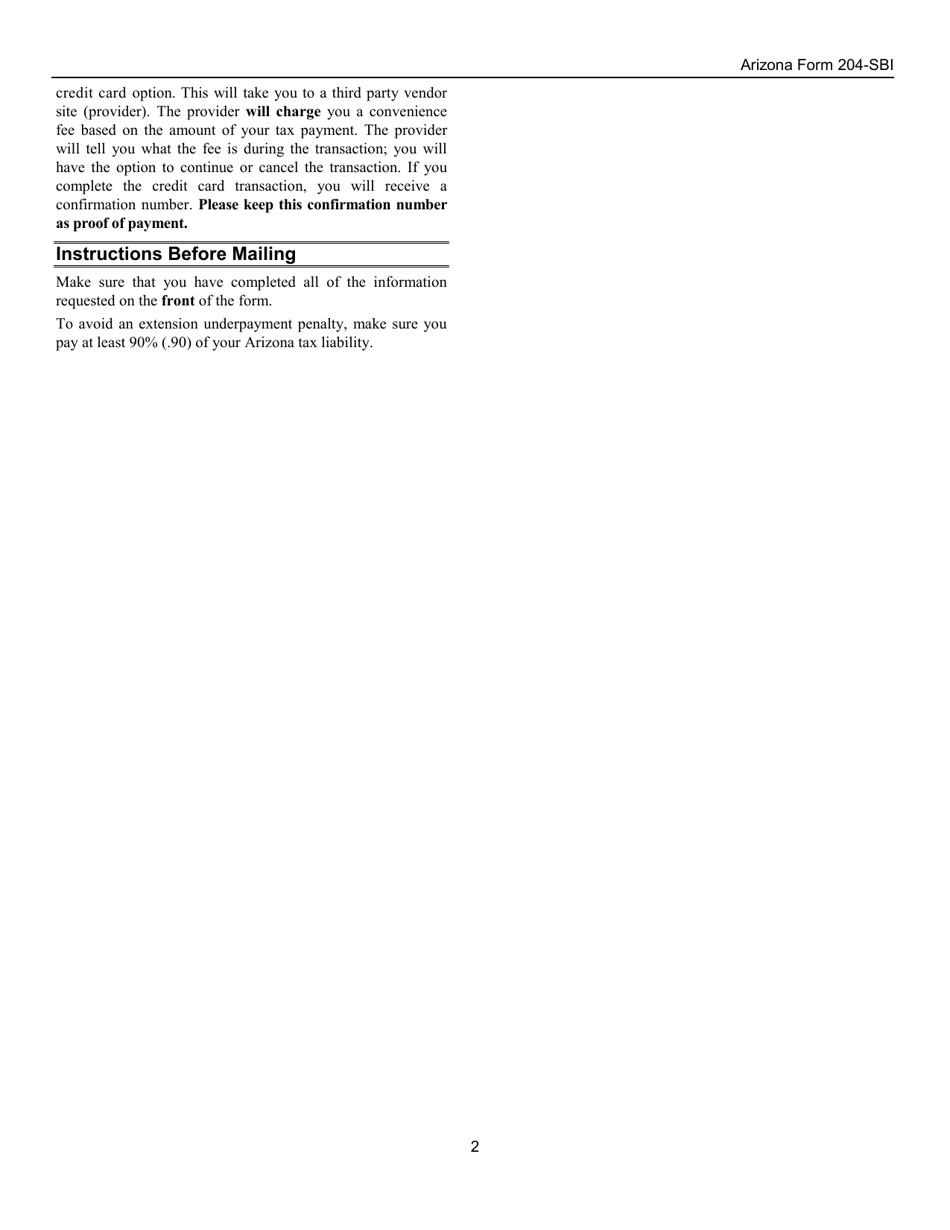 Download Instructions For Arizona Form 204 SBI ADOR11402 Extension 