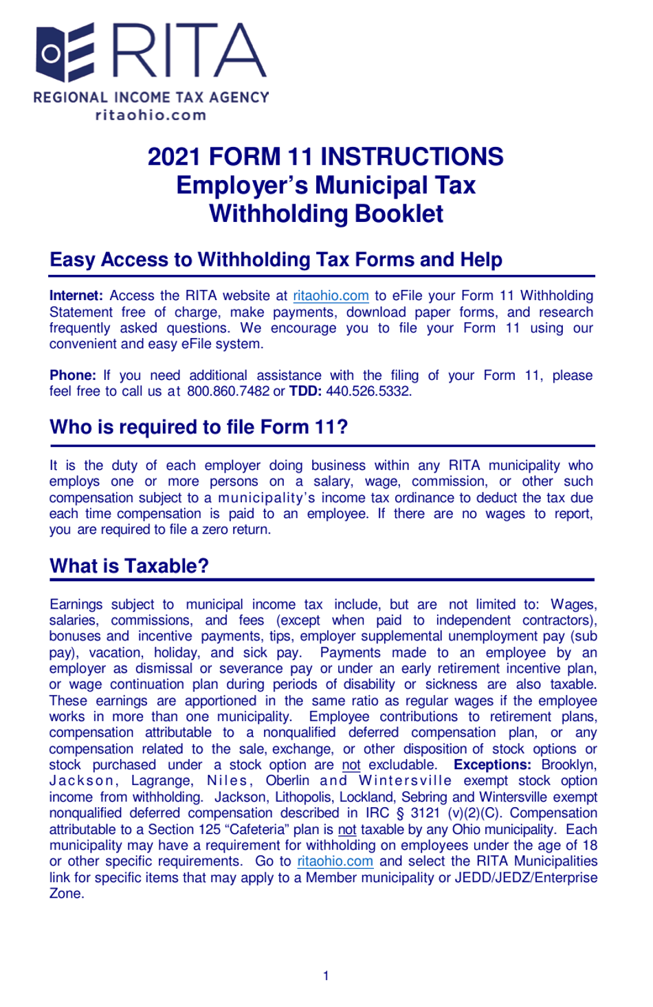 Download Instructions For Form 11 Employer 39 s Municipal Tax Withholding 