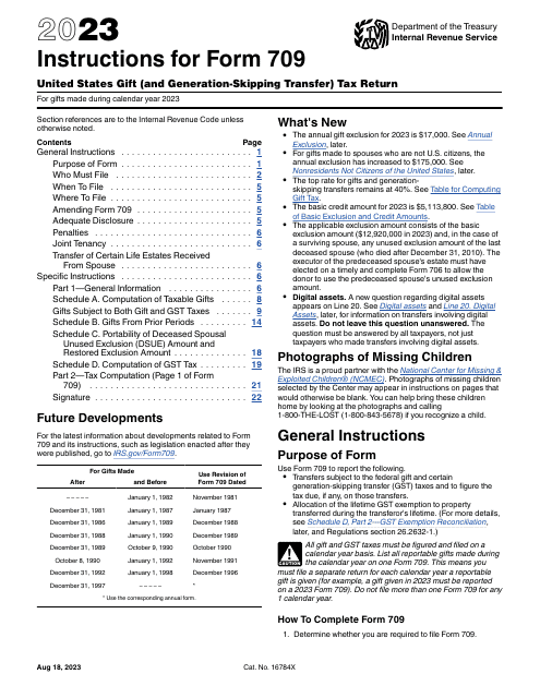 Download Instructions For IRS Form 709 United States Gift And