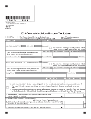 DR 0104 2023 Colorado Individual Income Tax Return Fill And Sign 