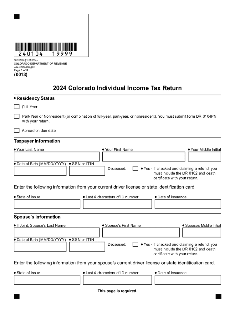 DR 0104 Colorado Individual Income Tax Return Fill Out Sign Online 