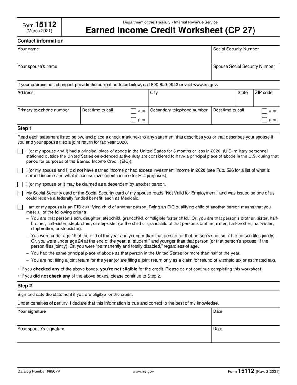Earned Income Tax Credit Worksheet 2023