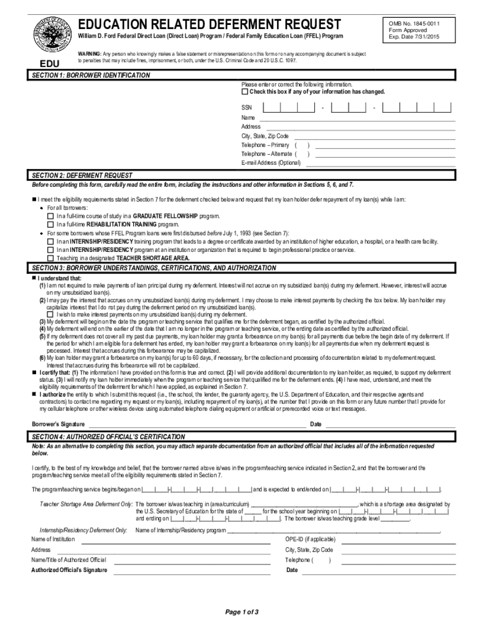Education Related Deferment Request Sallie Mae Form Fill Out And Sign 