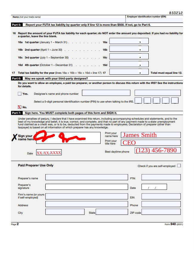 Example Of Form 940