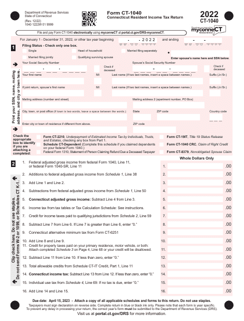 Fillable Ct State Tax Form 1040 Printable Forms Free Online