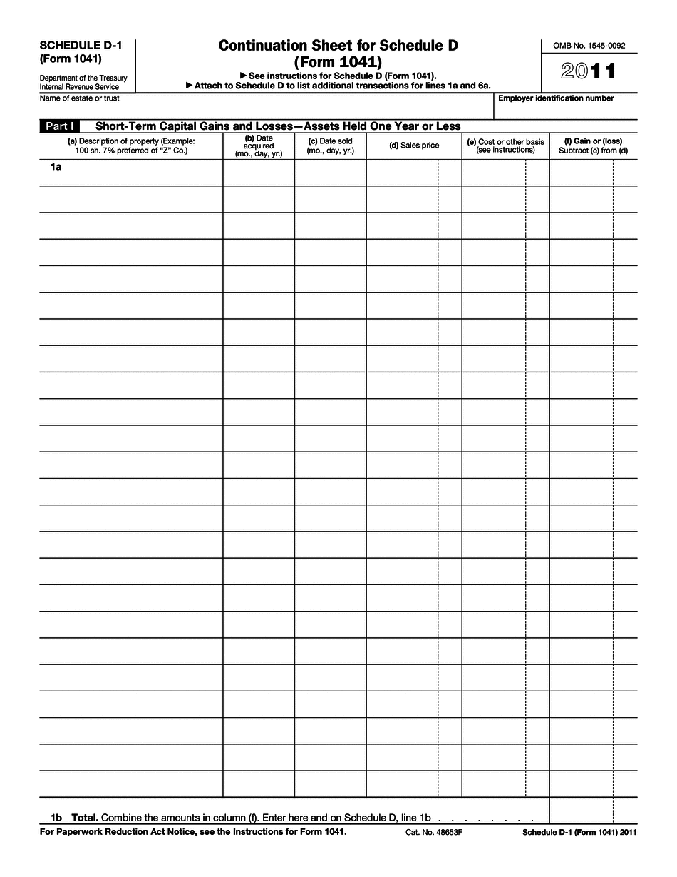 Fillable Form 1041 Schedule D Printable Forms Free Online