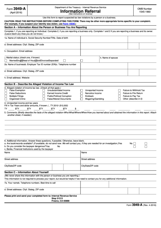 Fillable Form 3949 A Printable Forms Free Online