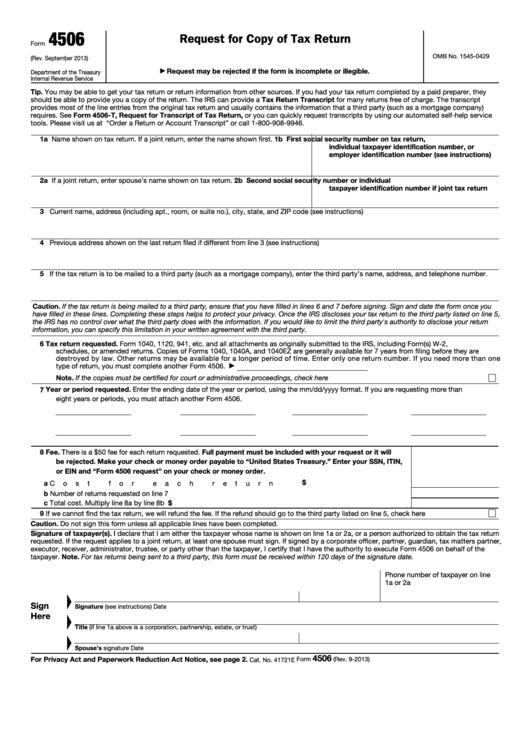 Fillable Form 4506 Request For Copy Of Tax Return Printable Pdf Download