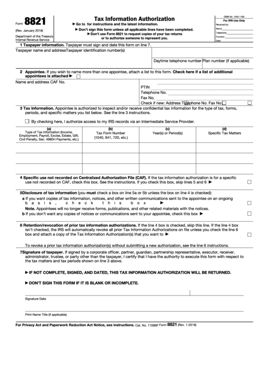 Fillable Form 8821 Tax Information Authorization Printable Pdf Download