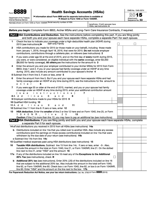 Fillable Form 8889 Health Savings Accounts Hsas Printable Pdf Download