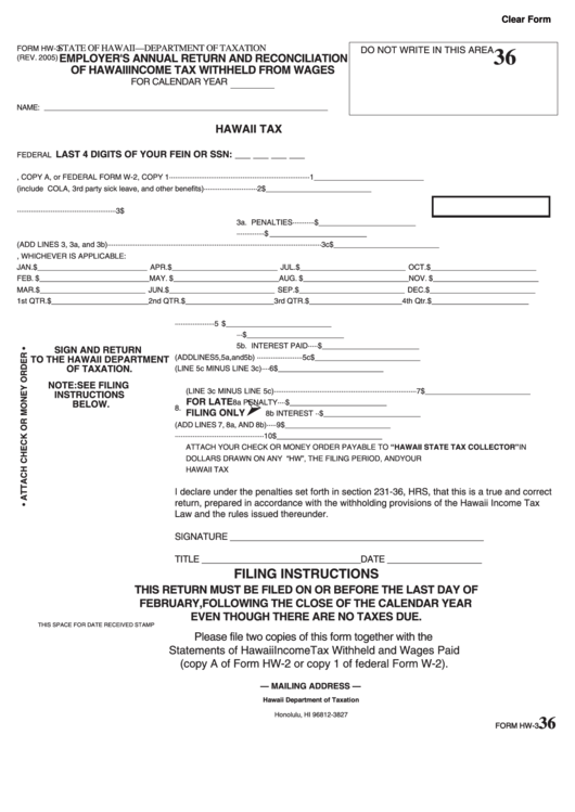 Fillable Form Hw 3 Employer 39 S Annual Return And Reconciliation Of 