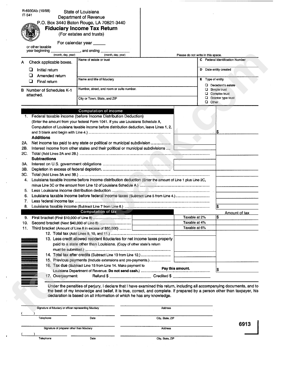 Fillable Form It 541 Louisiana Fiduciary Income Tax Return Printable 