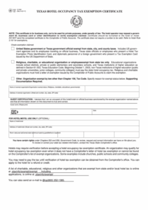 Fillable Hotel Tax Exempt Certificate Printable Pdf Download
