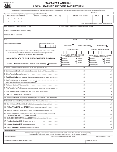 Fillable Local Earned Income Tax Form Pa Printable Forms Free Online