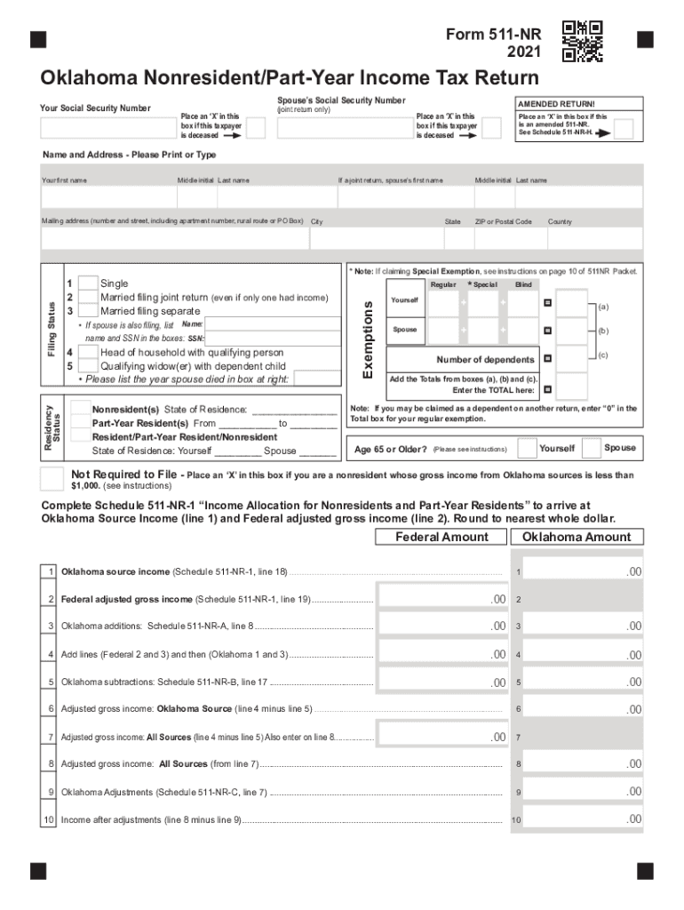 Fillable Online 2021 Form 511 NR Oklahoma Individual Income Form For 