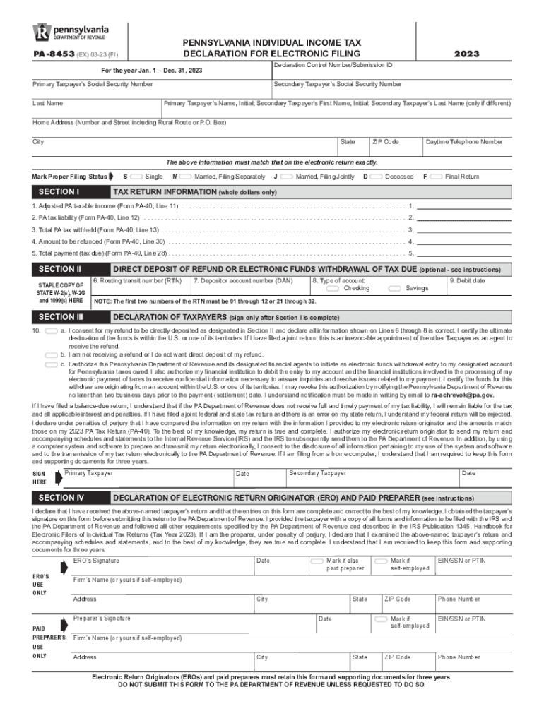 Fillable Online 2023 Pennsylvania Individual Income Tax Declaration For 