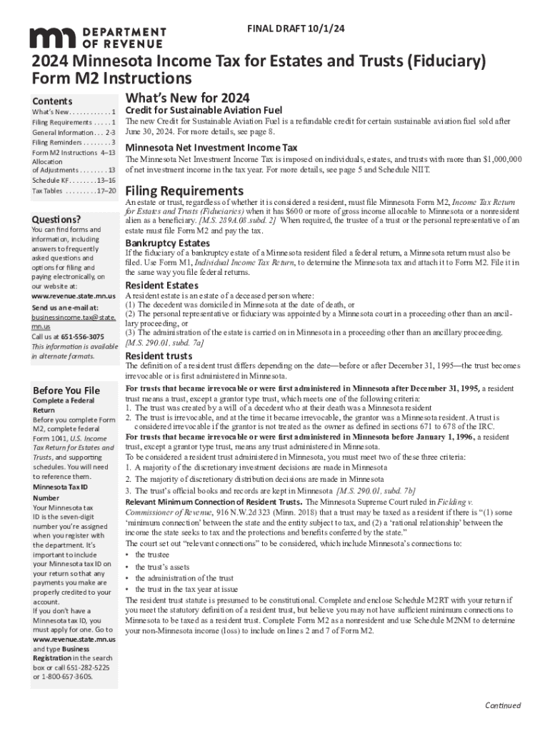 Fillable Online 2024 Minnesota Income Tax Form M2 Instructions For