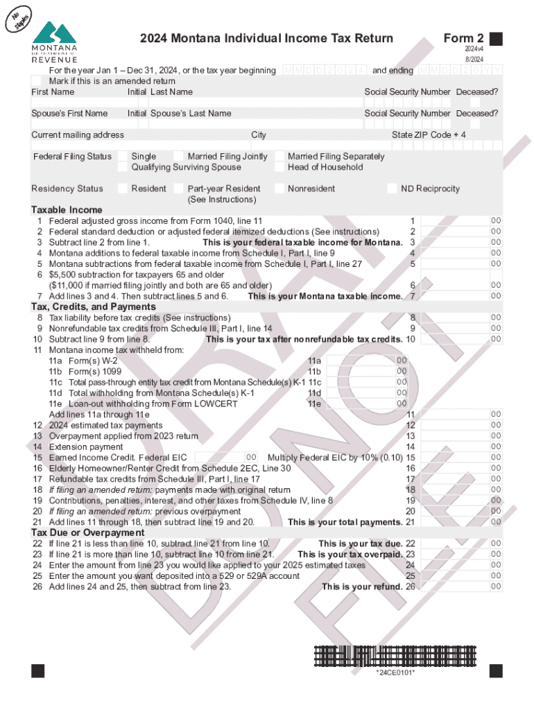 Fillable Online 2024 Montana Individual Income Tax Return Fax Email 